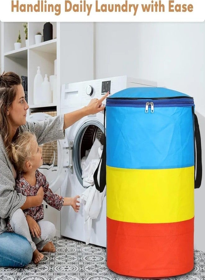 JoyeCrafts مجموعة من سلتين قابلتين للطي للغسيل مع غطاء بسحاب - سلال تخزين ملابس متعددة الألوان بمقابض للأطفال والمنزل وغرفة النوم - Image 4